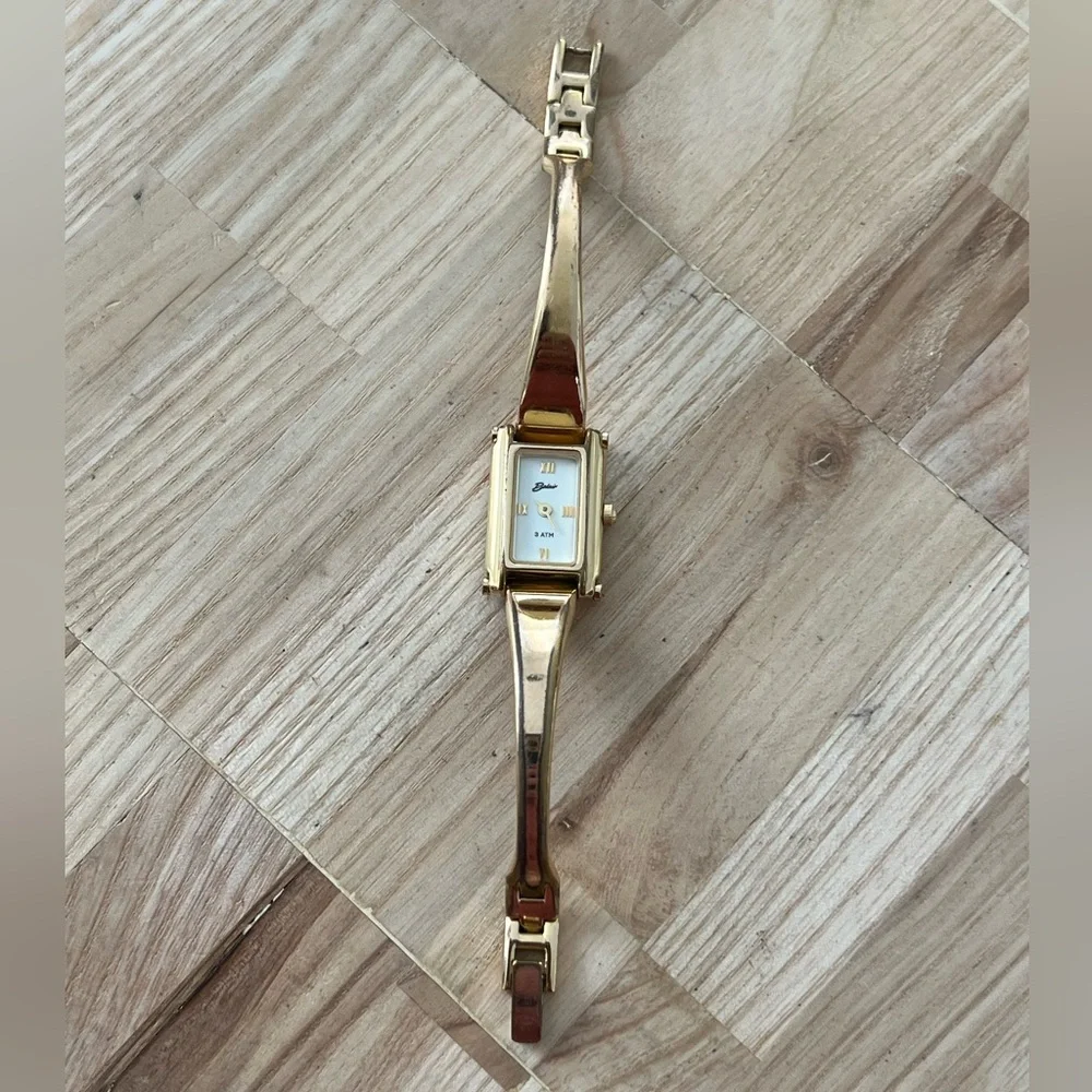 Belair Luxury Ladies Watch White Rectangular Dial Gold-Tone Bangle Bracelet
